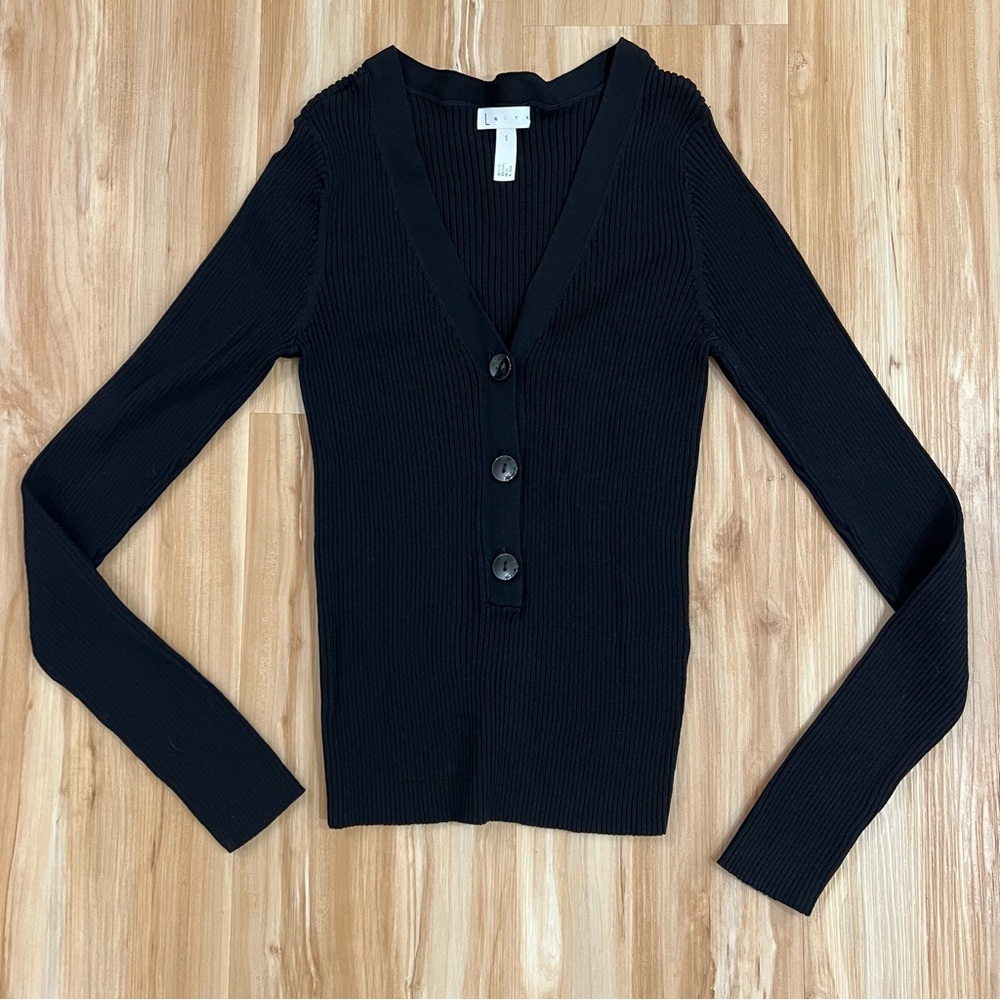 Leith Ribbed Button-Front Sweater - Picture 2 of 4